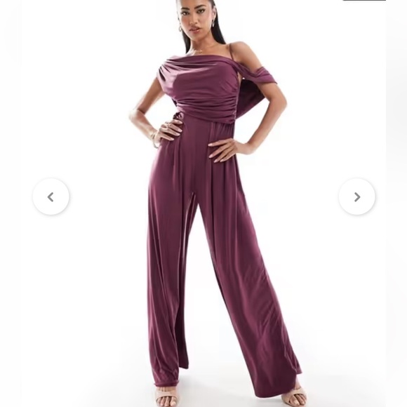 ASOS Pants - ASOS Wide-Leg Draped One-Shoulder Jumpsuit in Plum